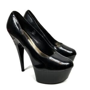 Fantasy Black Faux Vegan Patent Leather Stripper Stiletto Platform Heels Size 7